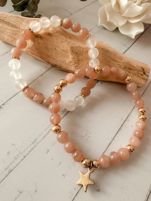 Herzenslicht - Pfirsich-Mondstein & Selenit Armband Set
