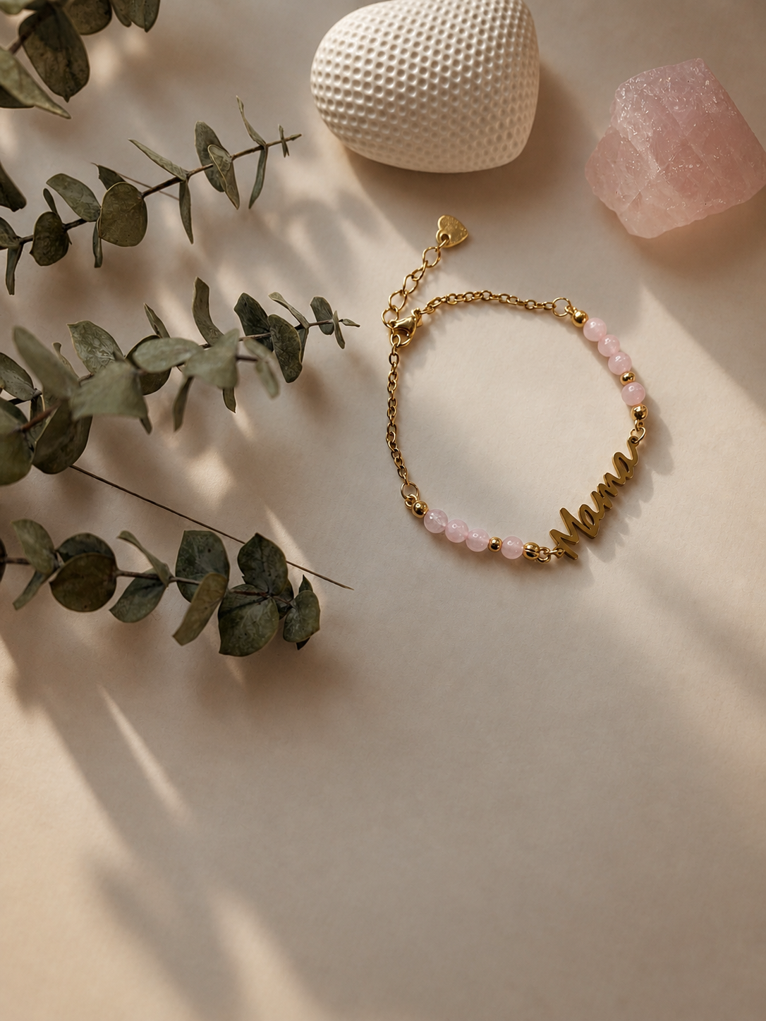 Herzensmama - Mama Armband mit Rosenquarz