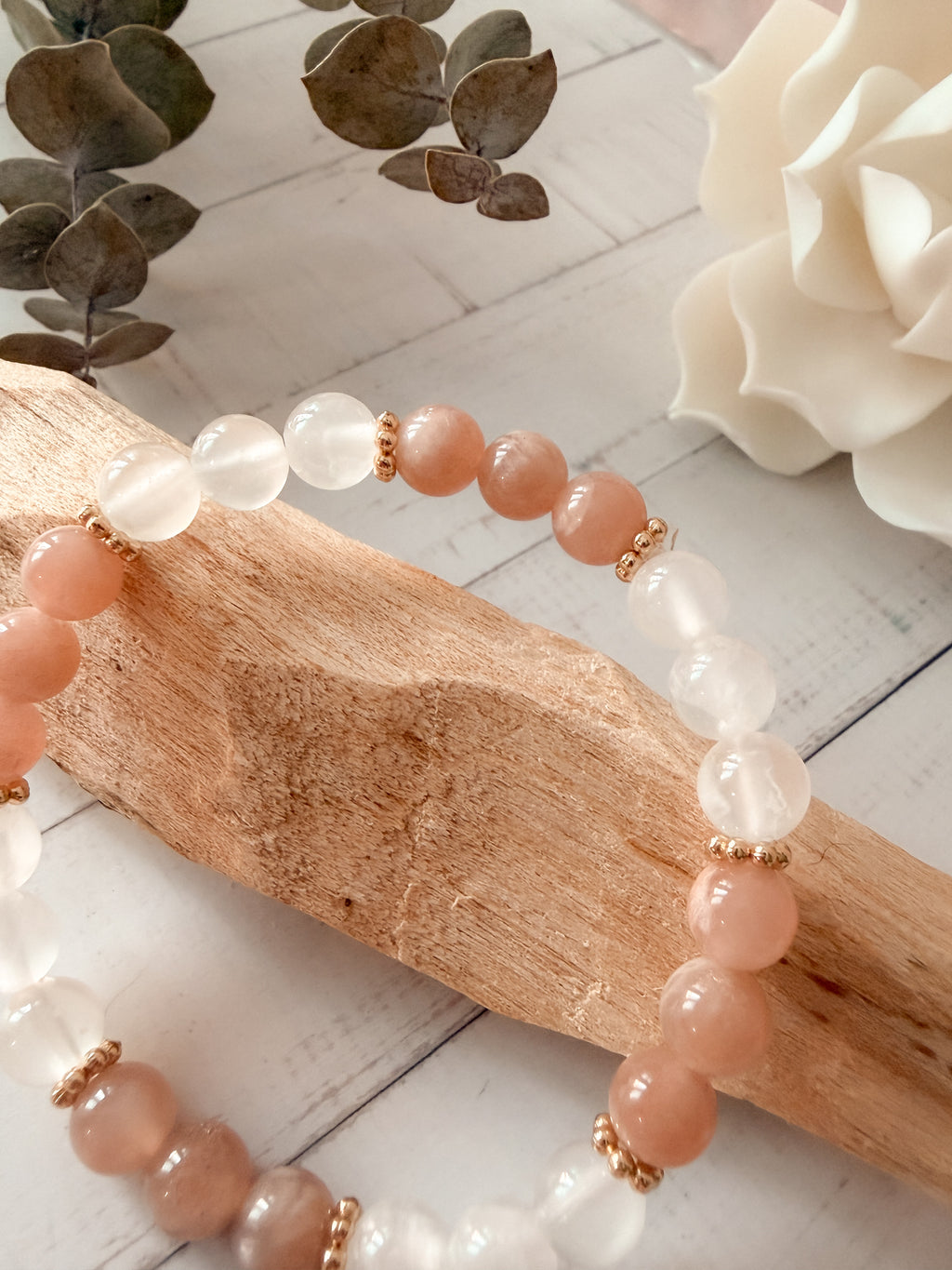 Herzenslicht - Pfirsich-Mondstein & Selenit Armband Set