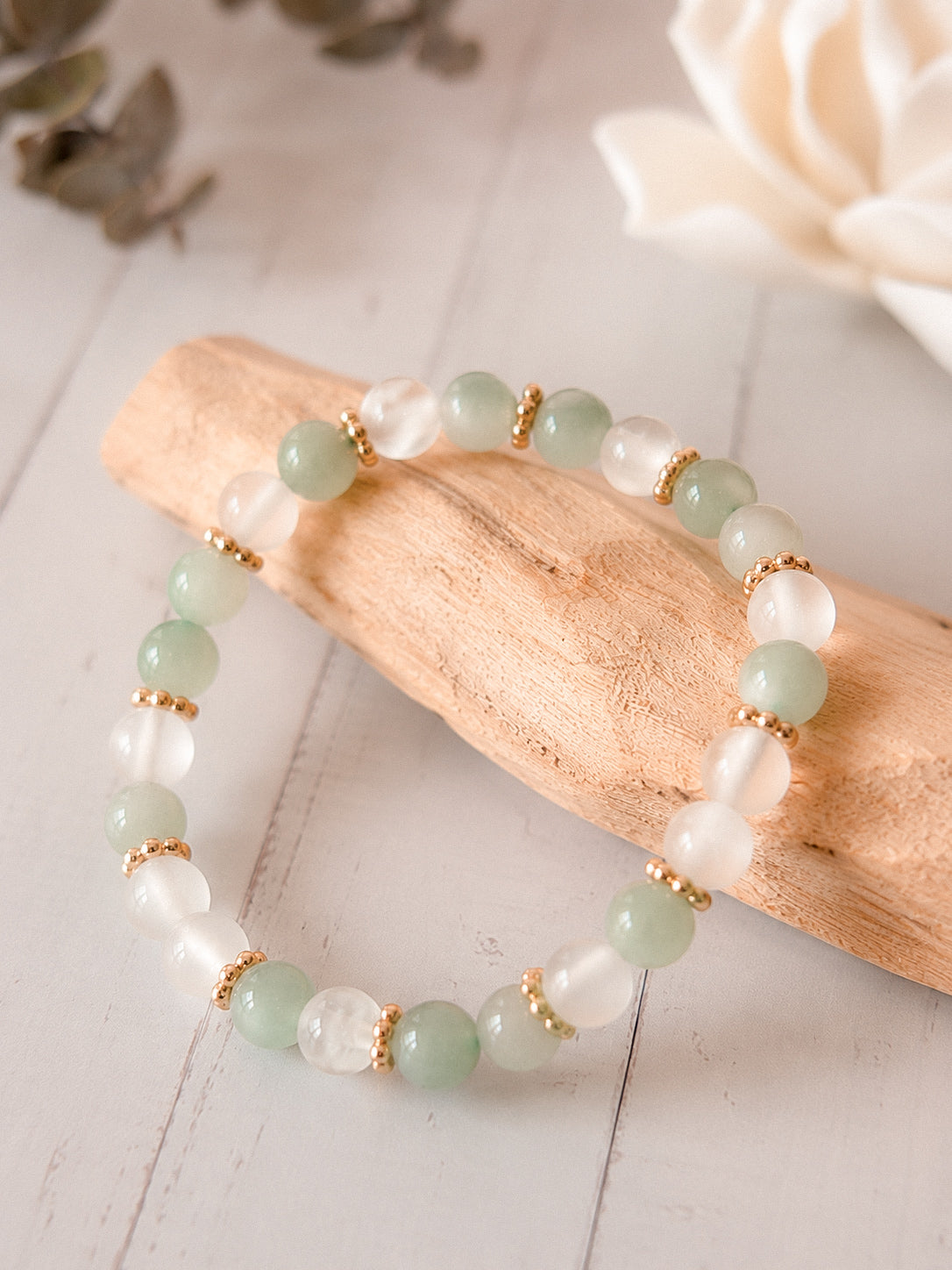 grüner Aventurin und Selenit Armband